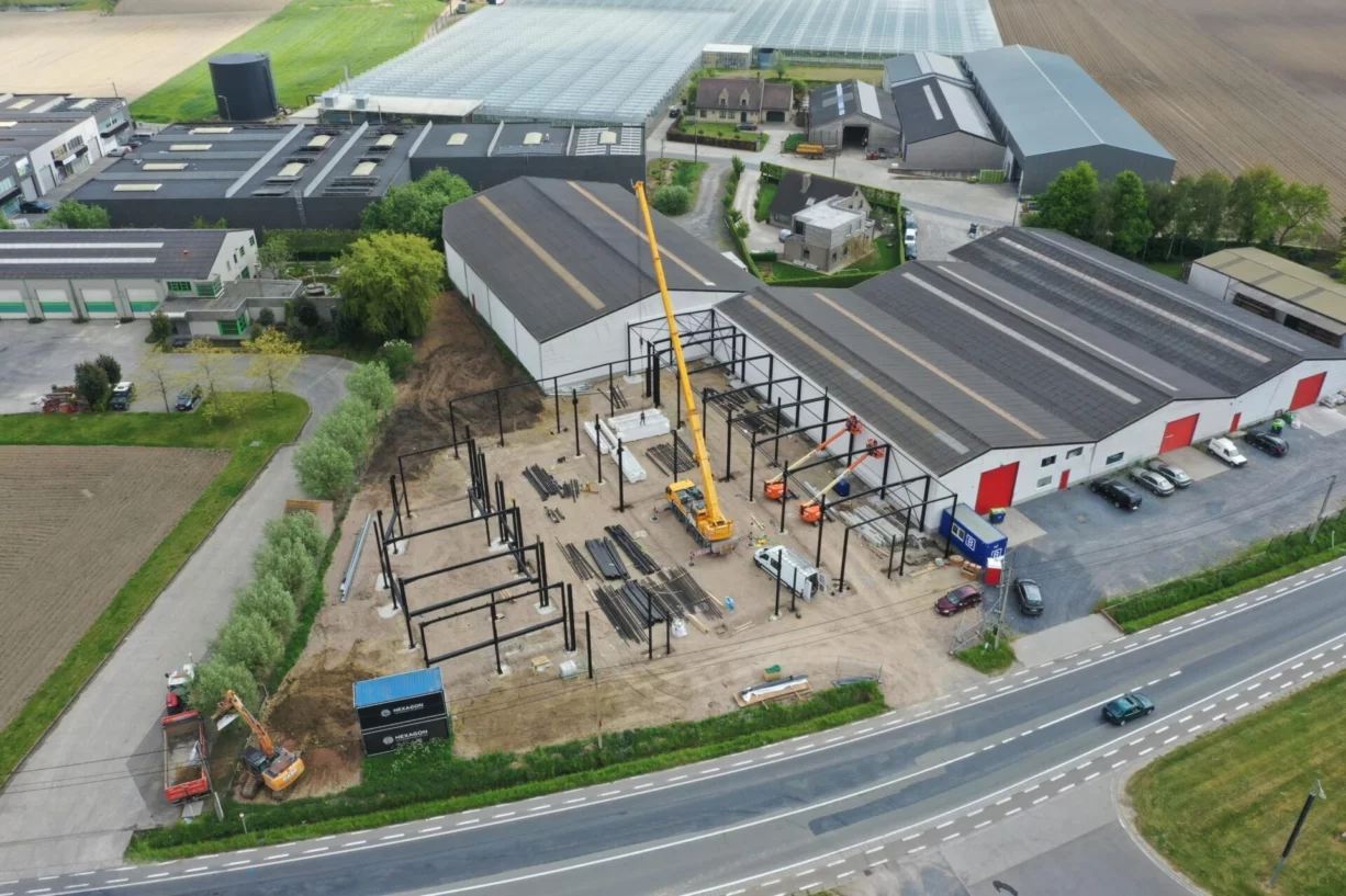 Luchtfoto van de bouw van Park Beverna